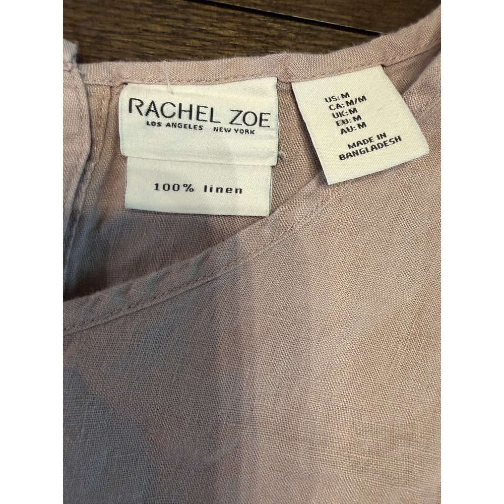 Rachel Zoe Womens 100% Linen Front Tie Short Sleeve Mauve Pink Blouse Top Size M - Picture 4 of 6